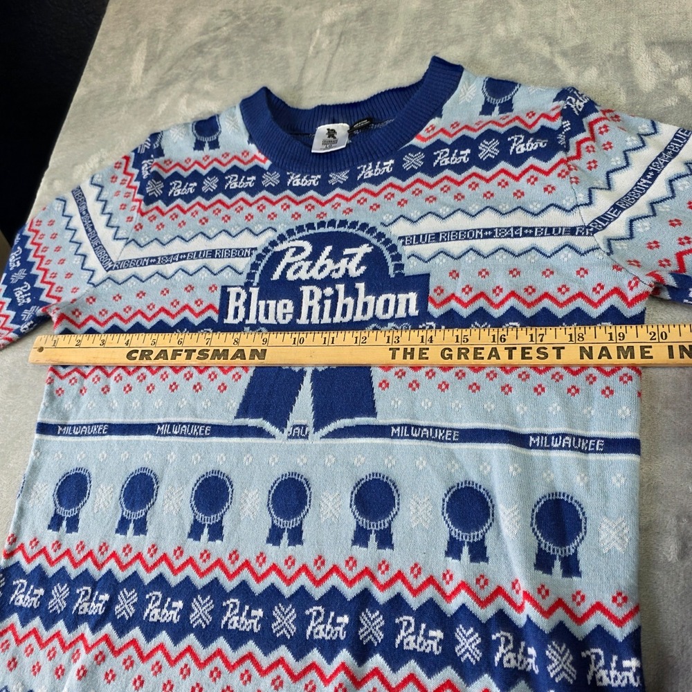 Adult Unisex Beer Pabst Blue Ribbon Funny Holiday‎ Season Ugly Christmas Sweater - Picture 3 of 5